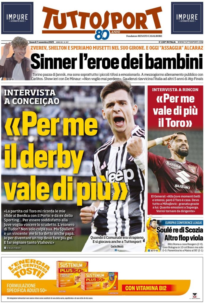 Le prime pagine sportive nazionali - 7 novembre 2025 34 tuttosport 021204nly