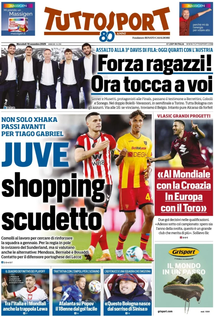 Le prime pagine sportive nazionali – 19 novembre 2025 34 tuttosport 021204ple