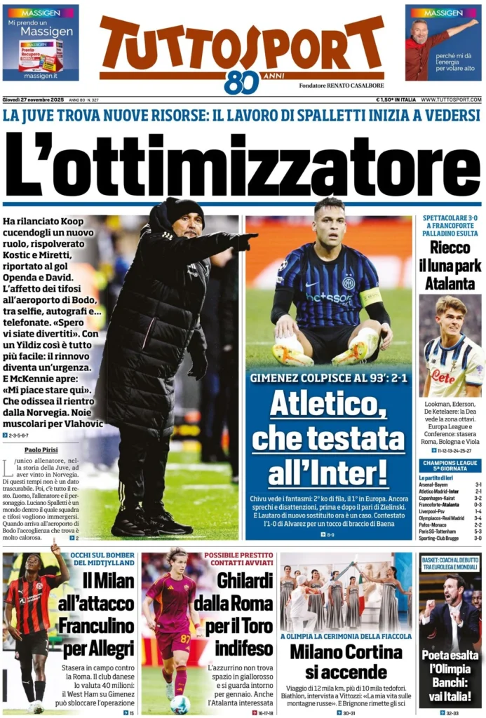 Le prime pagine sportive nazionali – 27 novembre 2025 34 tuttosport 021204r9j