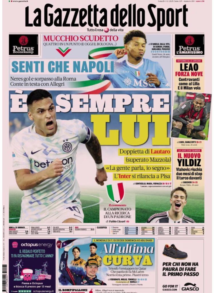 Le prime pagine sportive nazionali – 1 dicembre 2025 34 IMG 0635