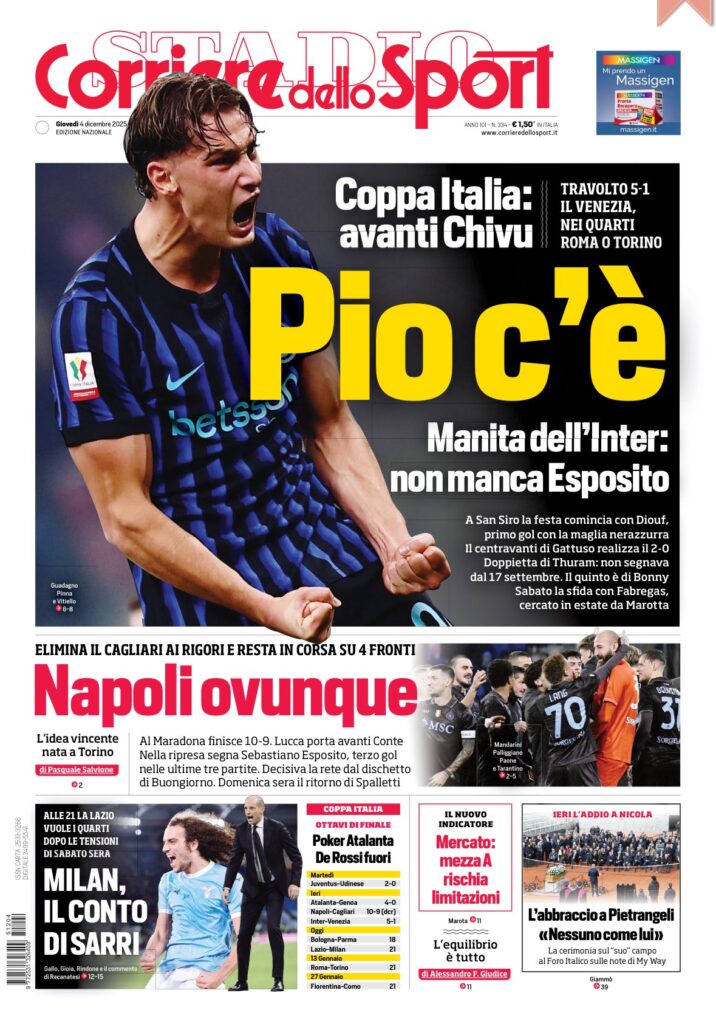 Le prime pagine sportive nazionali – 4 dicembre 2025 33 IMG 0686