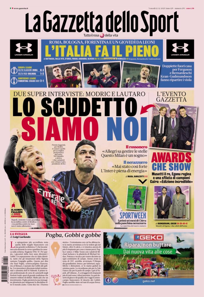 Le prime pagine sportive nazionali – 12 dicembre 2025 33 IMG 0863
