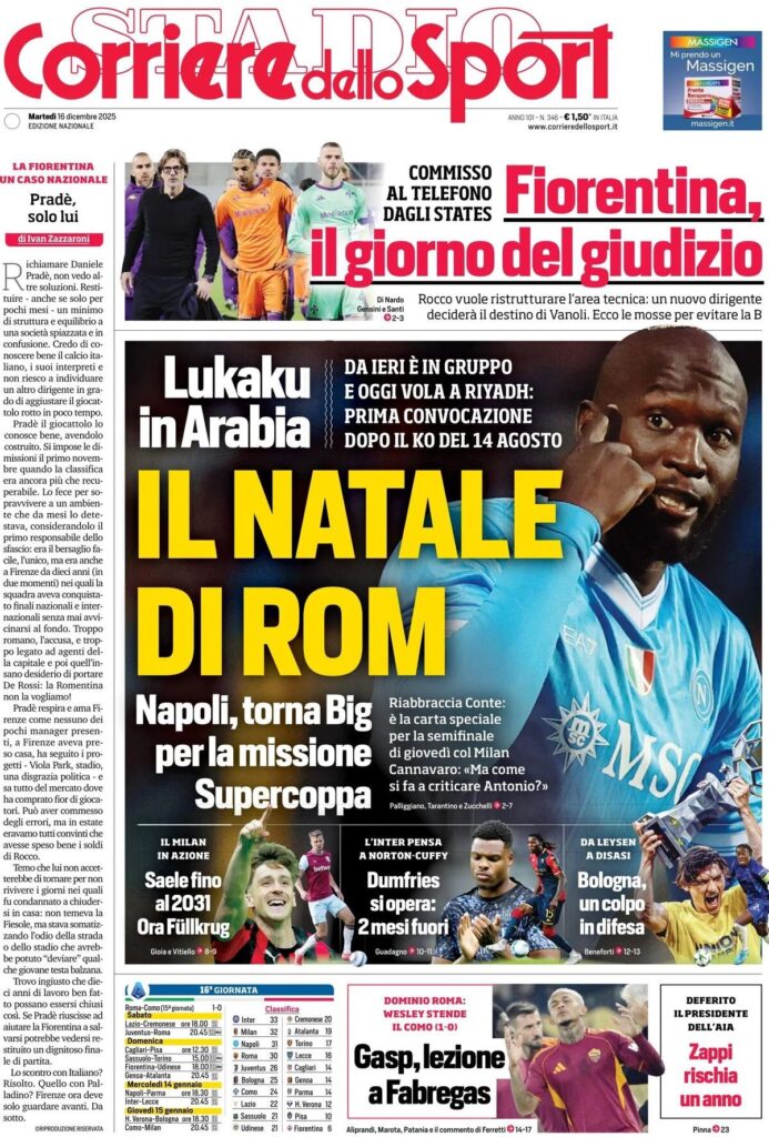 Le prime pagine sportive nazionali – 16 dicembre 2025 32 IMG 0899