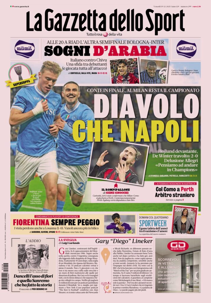Le prime pagine sportive nazionali – 19 dicembre 2025 34 IMG 0952