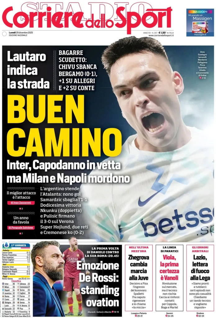 Le prime pagine dei giornali - 29 dicembre 2025 32 corriere dello sport 020312boo9zgj
