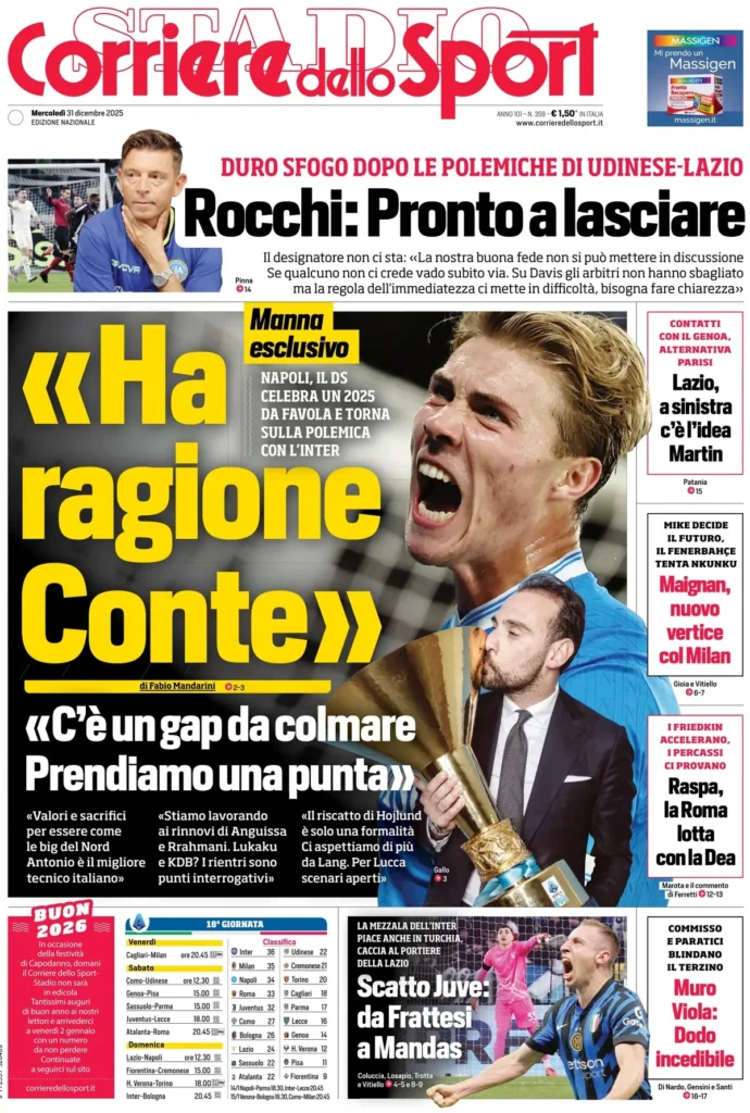 Le prime pagine dei giornali - 31 dicembre 2025 34 corriere dello sport 020418eryb0mw