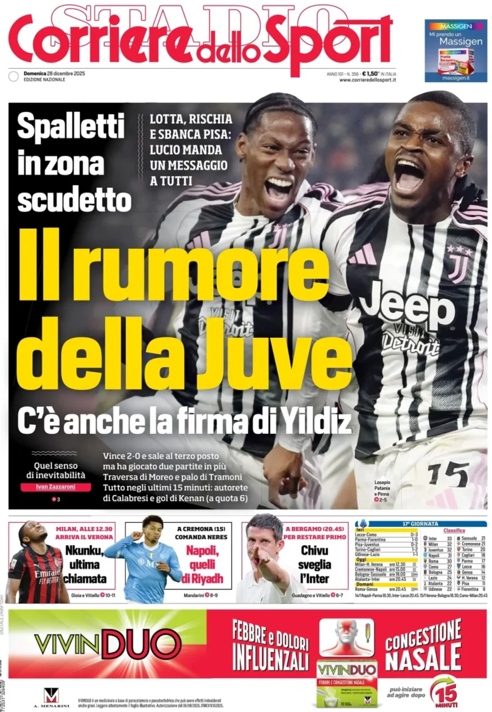 Le prime pagine dei giornali - 28 dicembre 2025 34 corriere dello sport 020549ni4cb7s