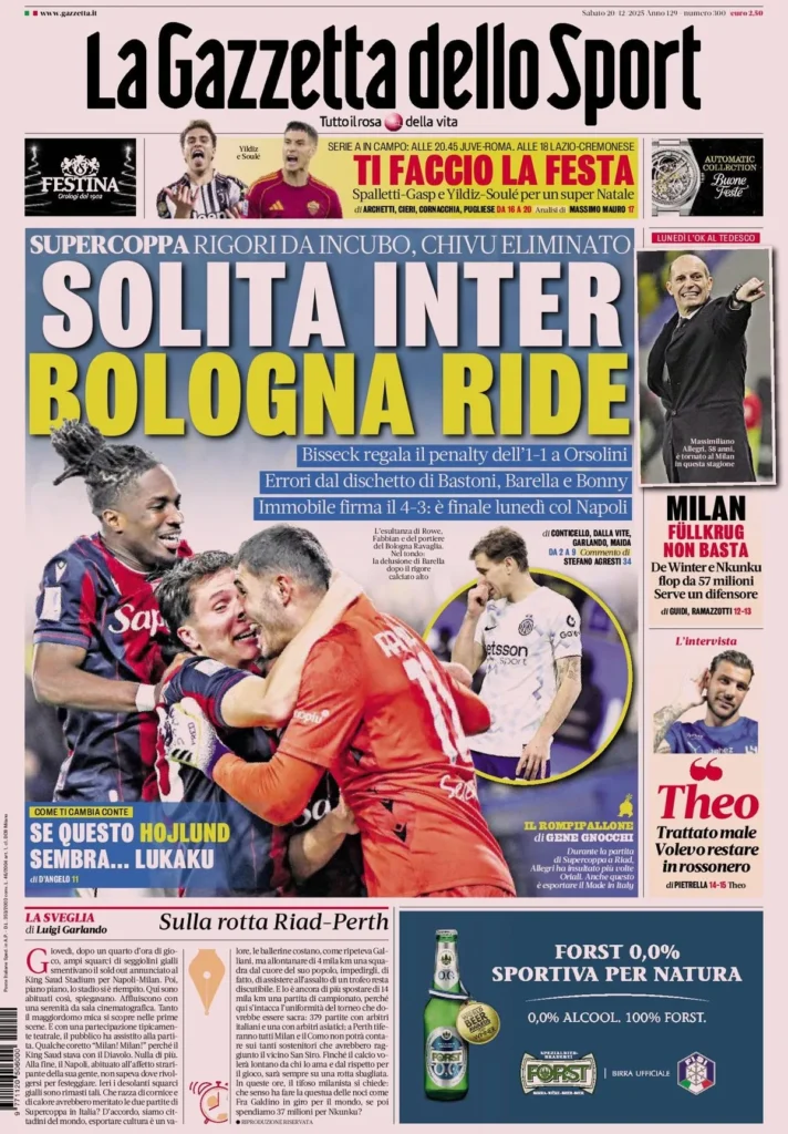 Le prime pagine sportive nazionali – 20 dicembre 2025 32 la gazzetta dello sport 031521ff4dfdd