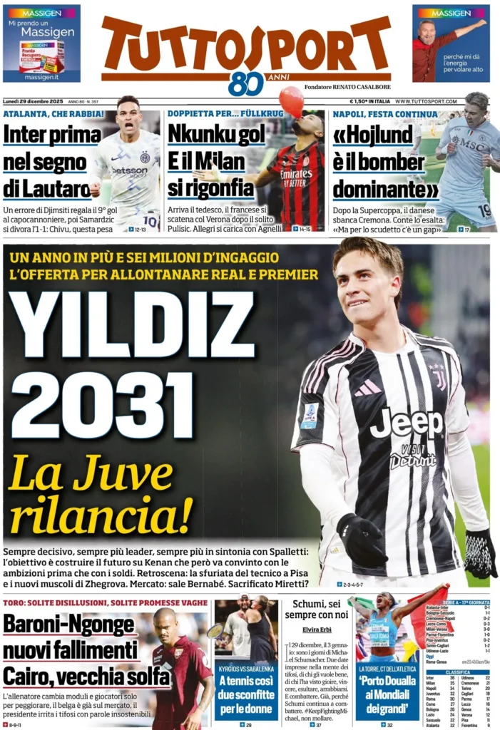 Le prime pagine dei giornali - 29 dicembre 2025 33 tuttosport 020304yxg3m91