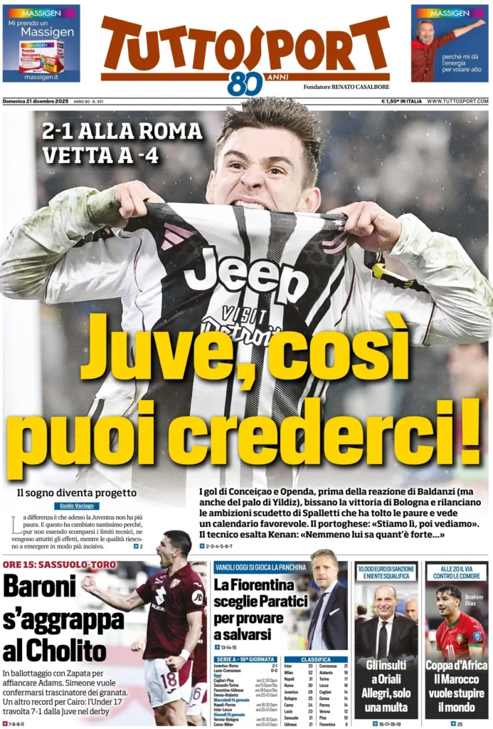 Le prime pagine sportive nazionali – 21 dicembre 2025 34 tuttosport 020305cht5j3b
