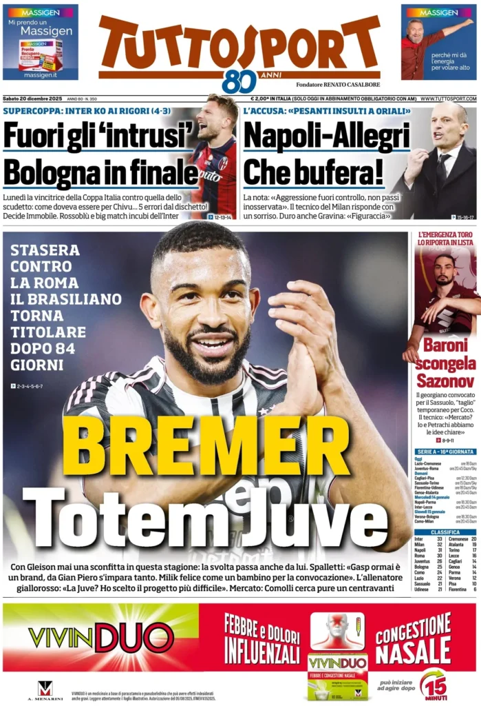 Le prime pagine sportive nazionali – 20 dicembre 2025 34 tuttosport 020417vv449x8