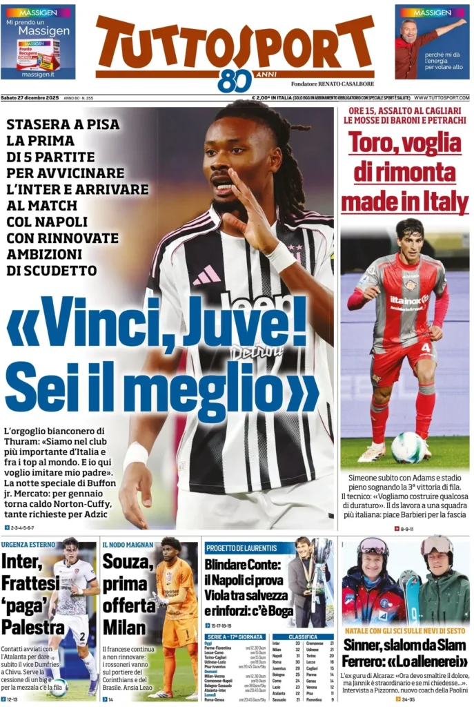 Le prime pagine sportive nazionali – 27 dicembre 2025 34 tuttosport 0205450tm6haf
