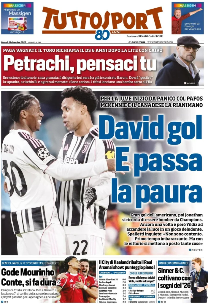 Le prime pagine sportive nazionali – 11 dicembre 2025 34 tuttosport 020545s44