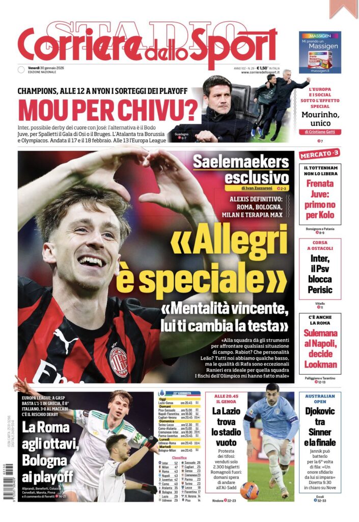 Le prime pagine dei quotidiani sportivi – 30 gennaio 2026 33 IMG 1572