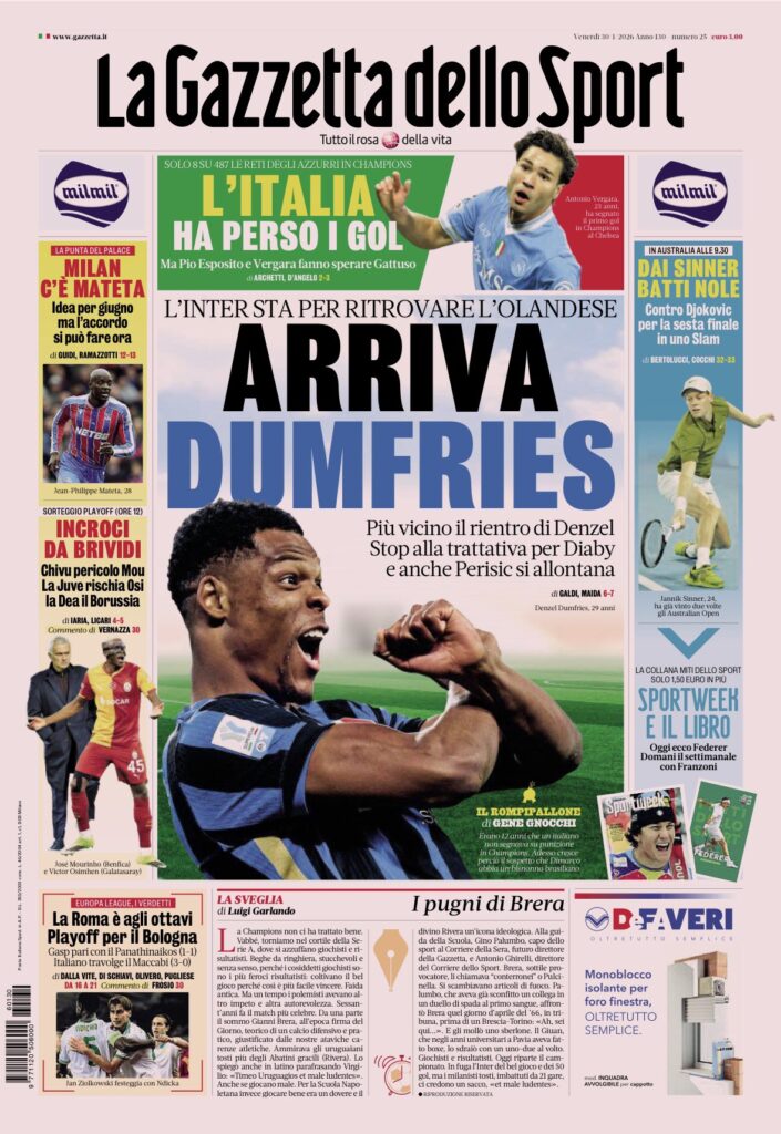 Le prime pagine dei quotidiani sportivi – 30 gennaio 2026 34 IMG 1573