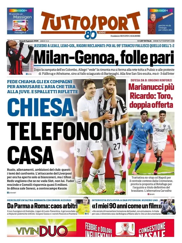 Le prime pagine dei quotidiani sportivi - 9 gennaio 2026 34 image 5