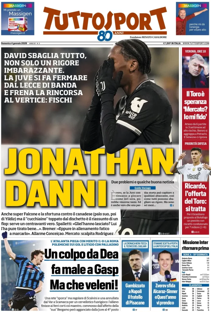 Le prime pagine dei quotidiani sportivi - 4 gennaio 2026 34 tuttosport 020453yj11fae