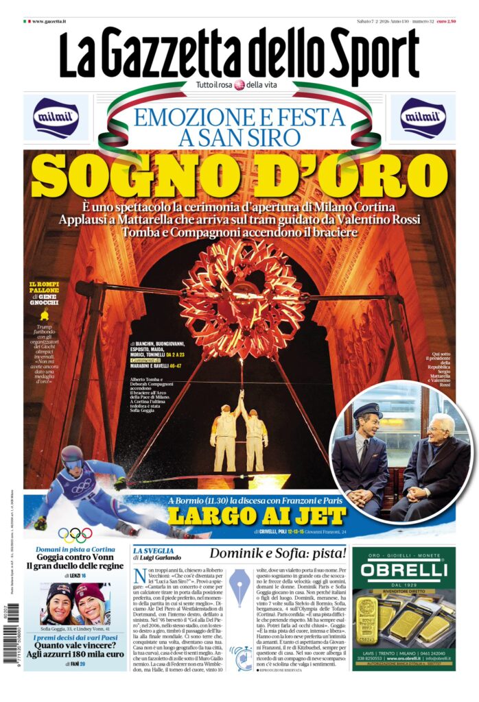 Le prime pagine dei quotidiani sportivi – 6 febbraio 2026 32 IMG 1652