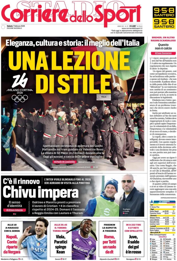 Le prime pagine dei quotidiani sportivi – 6 febbraio 2026 33 IMG 1653