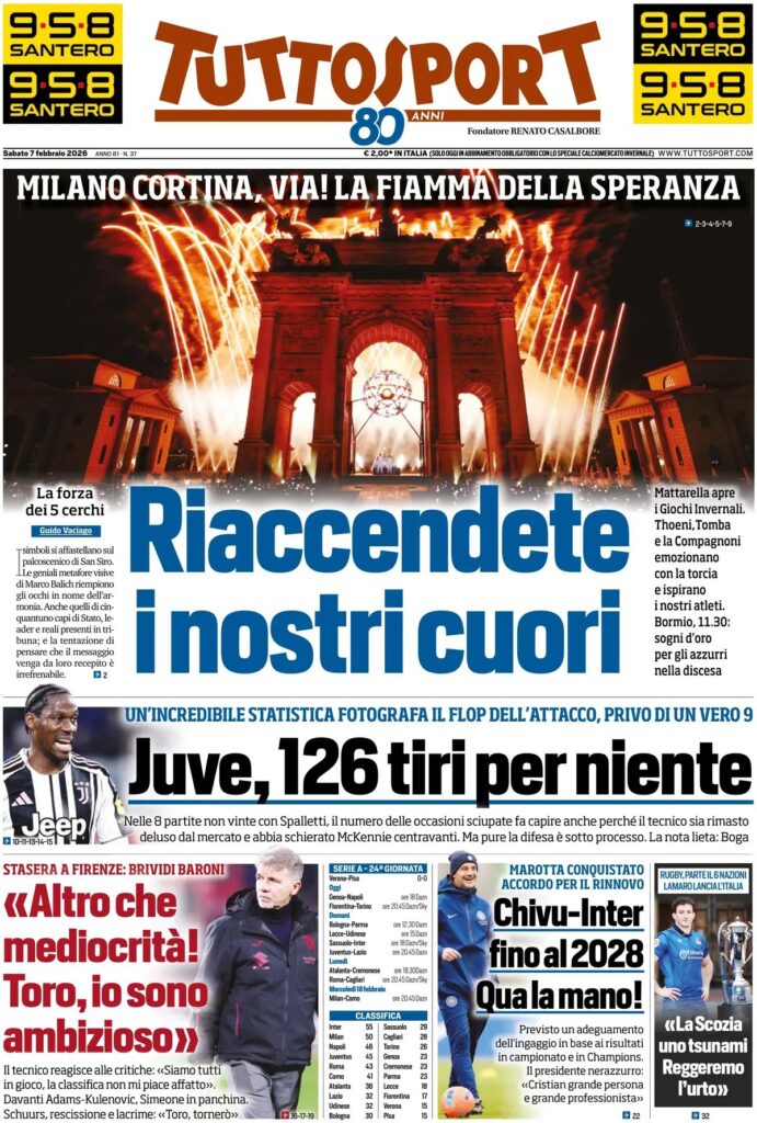 Le prime pagine dei quotidiani sportivi – 6 febbraio 2026 34 IMG 1654