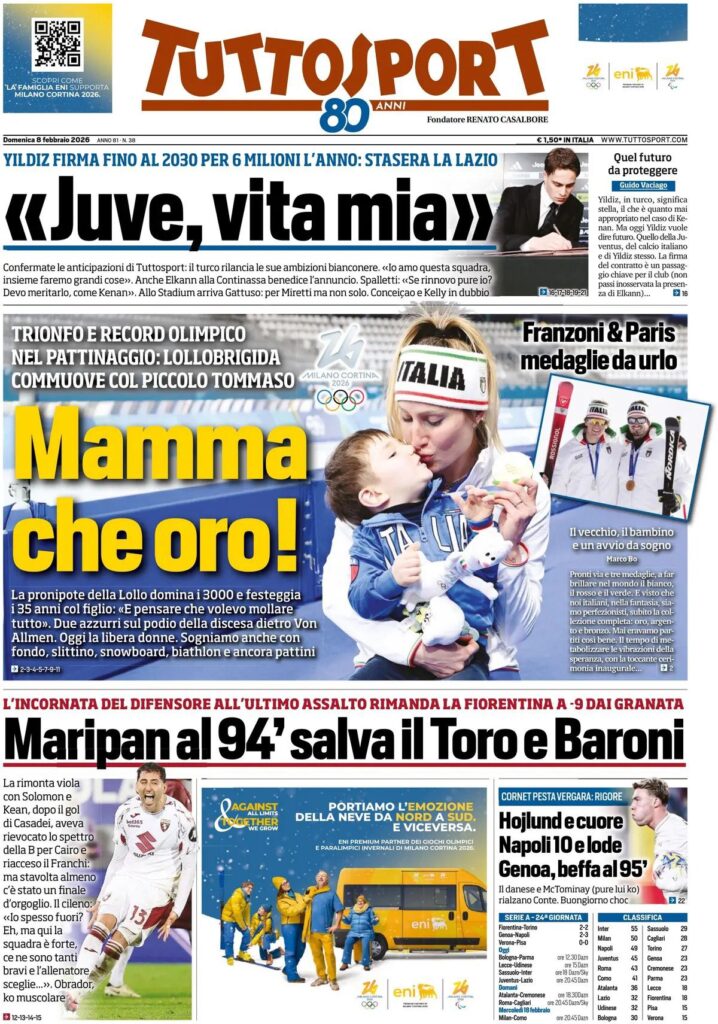 Le prime pagine dei quotidiani sportivi – 8 febbraio 2026 32 IMG 1664