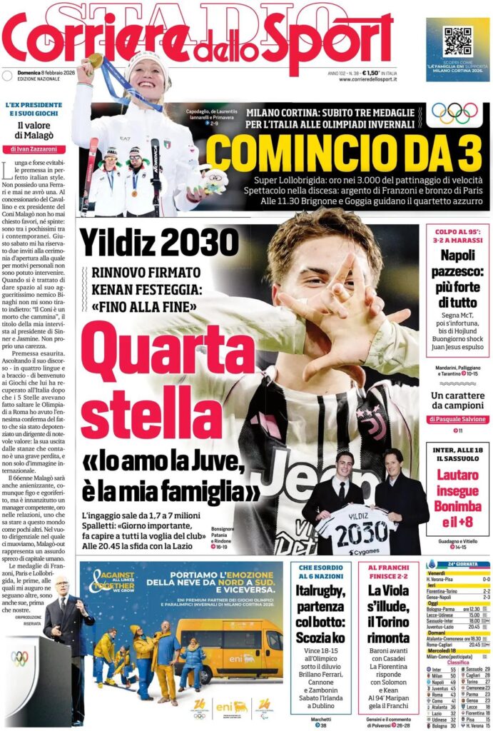 Le prime pagine dei quotidiani sportivi – 8 febbraio 2026 33 IMG 1665