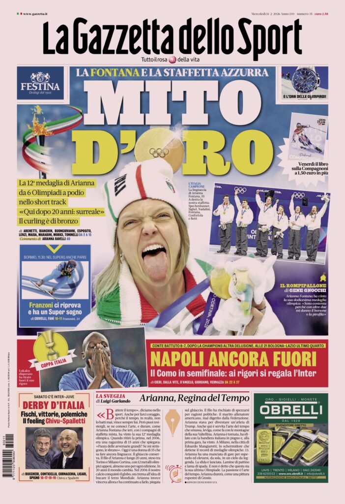 Le prime pagine dei quotidiani sportivi – 11 febbraio 2026 34 IMG 1718
