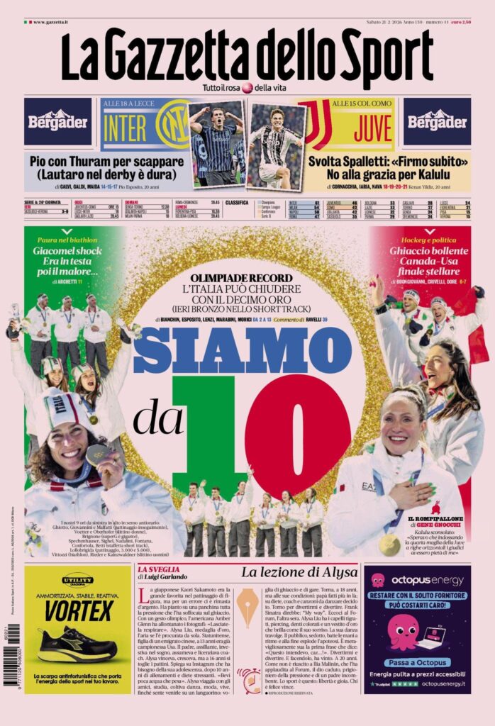 Le prime pagine dei quotidiani sportivi – 21 febbraio 2026 27 IMG 1842