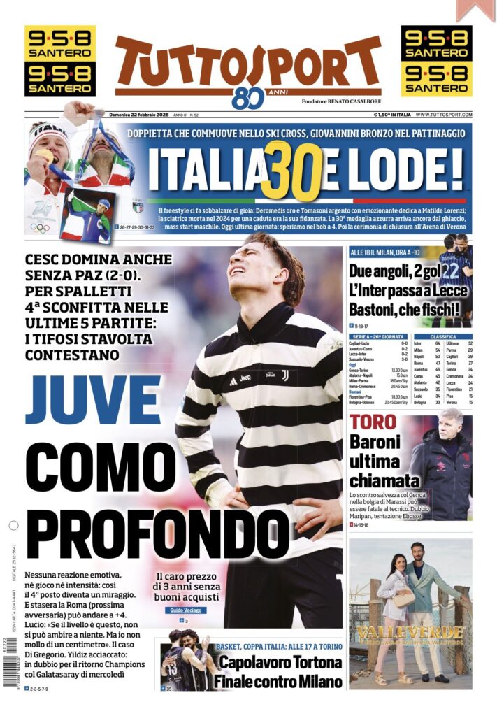 Le prime pagine dei quotidiani sportivi – 22 febbraio 2026 28 IMG 1870