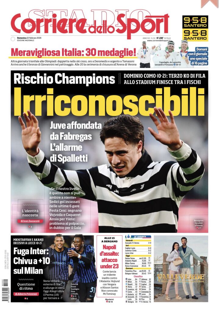 Le prime pagine dei quotidiani sportivi – 22 febbraio 2026 27 IMG 1871