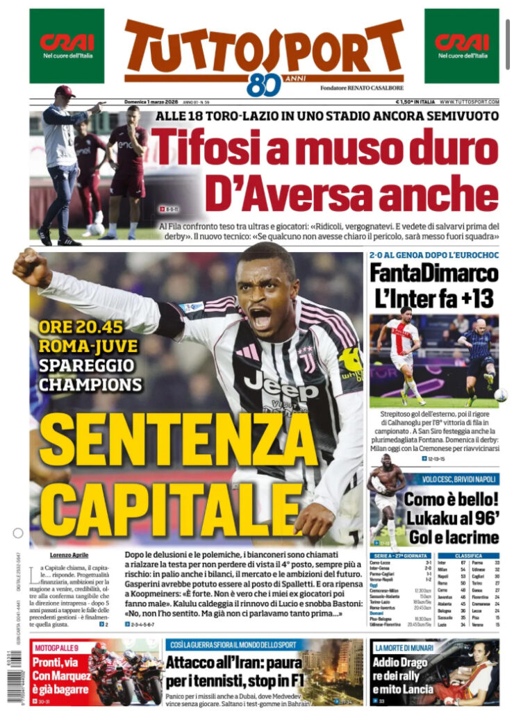 Le prime pagine dei quotidiani sportivi – 1 marzo 2026 27 IMG 2009