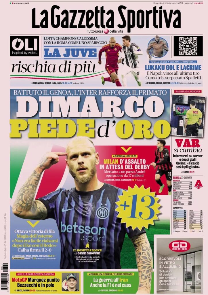 Le prime pagine dei quotidiani sportivi – 1 marzo 2026 29 IMG 2011