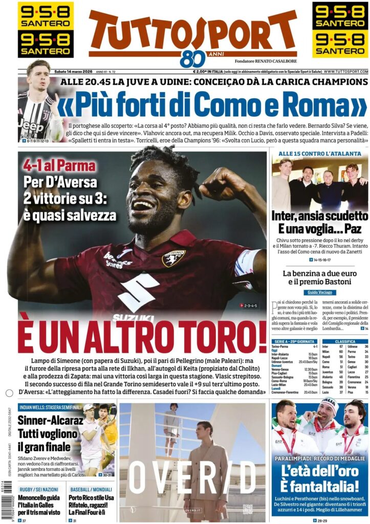 Le prime pagine dei quotidiani sportivi – 14 marzo 2026 29 IMG 2198
