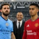 Bernardo Silva e un giocatore del Manchester United col volto pixellato, in mezzo Jorge Mendes