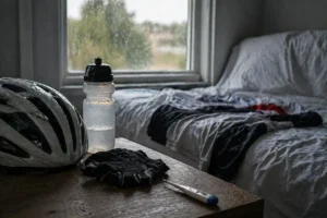 Attrezzi da ciclista in una stanza con un termometro