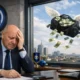 Marotta preoccupato, mentre una valigia piena di soldi vola via fuori dalla finestra