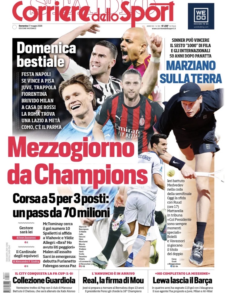 Le prime pagine dei quotidiani sportivi – 17 maggio 2026 33 IMG 3218