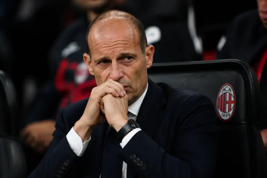 Allegri preoccupato sulla panchina del Milan