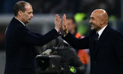 Allegri e Spalletti, allenatori di Milan e Juve, si scambiano il cinque