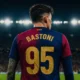 Bastoni di spalle con la maglia numero 95 del Barcellona, immagine creata con intelligenza artificiale