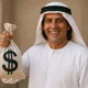 Simone Inzaghi in vestiti arabi e con un sacco pieno di dollari in mano