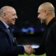 Beppe Marotta, presidente dell'Inter, e Pep Guardiola, manager del City, si stringono la mano