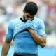 Suarez triste con la maglia dell'Uruguay