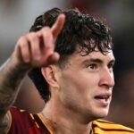 Soulé esulta dopo il suo gol in Roma Atalanta